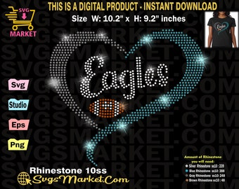 Instant Download Rhinestone Template Football, Eagles Rhinestone svg for Cricut, Cameo, Heart rhinestone svg, Eagles football fan Svg