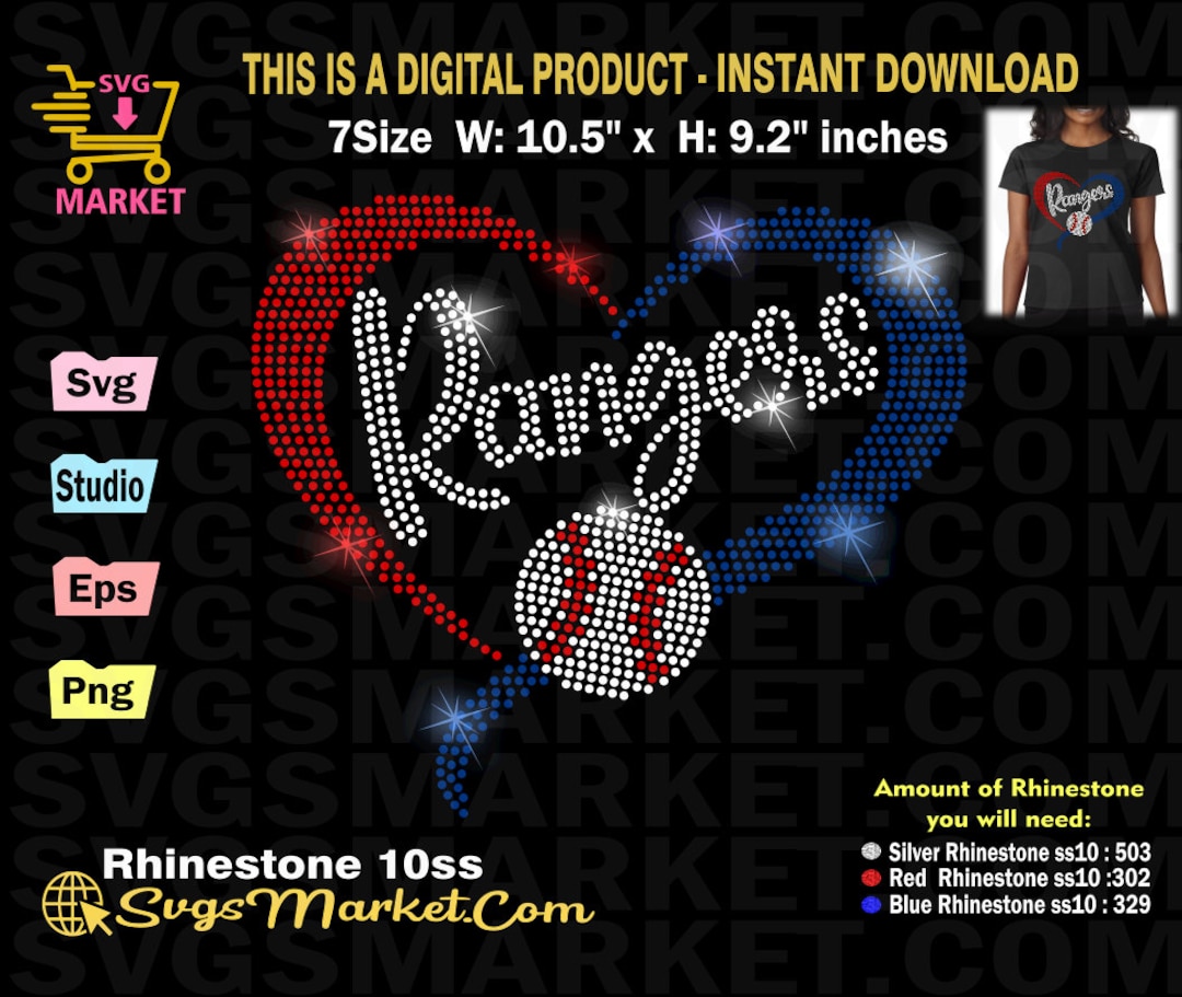 Rangers Svg Instant Download Rhinestone Template Baseball, Rangers ...