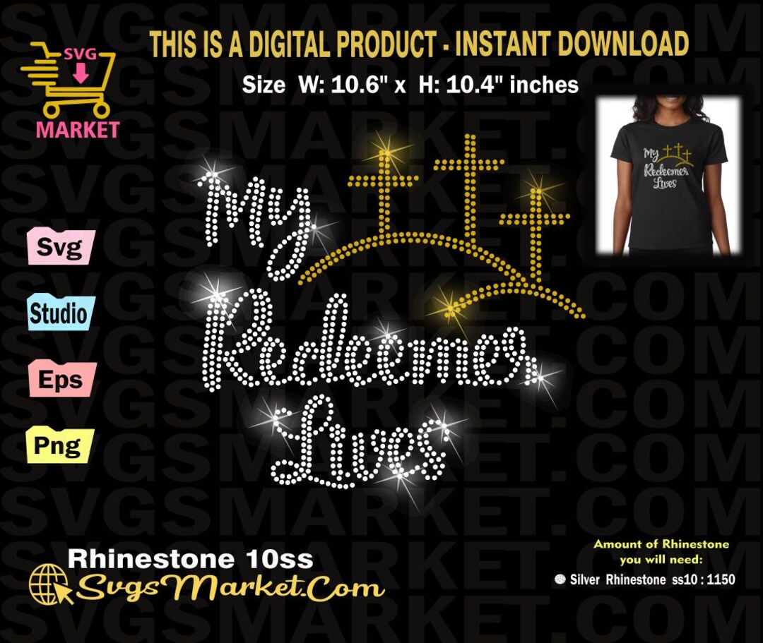 My Redeemer Rhinestone Template Svg, Religious Rhinestone Svg, Cross ...