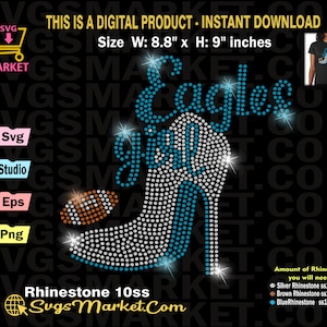 Eagles Girl Download instantâneo de modelo de strass Futebol, Eagles Rhinestone svg para Cricut, Elegant Heel Rhinestone svg, Eagles football Svg