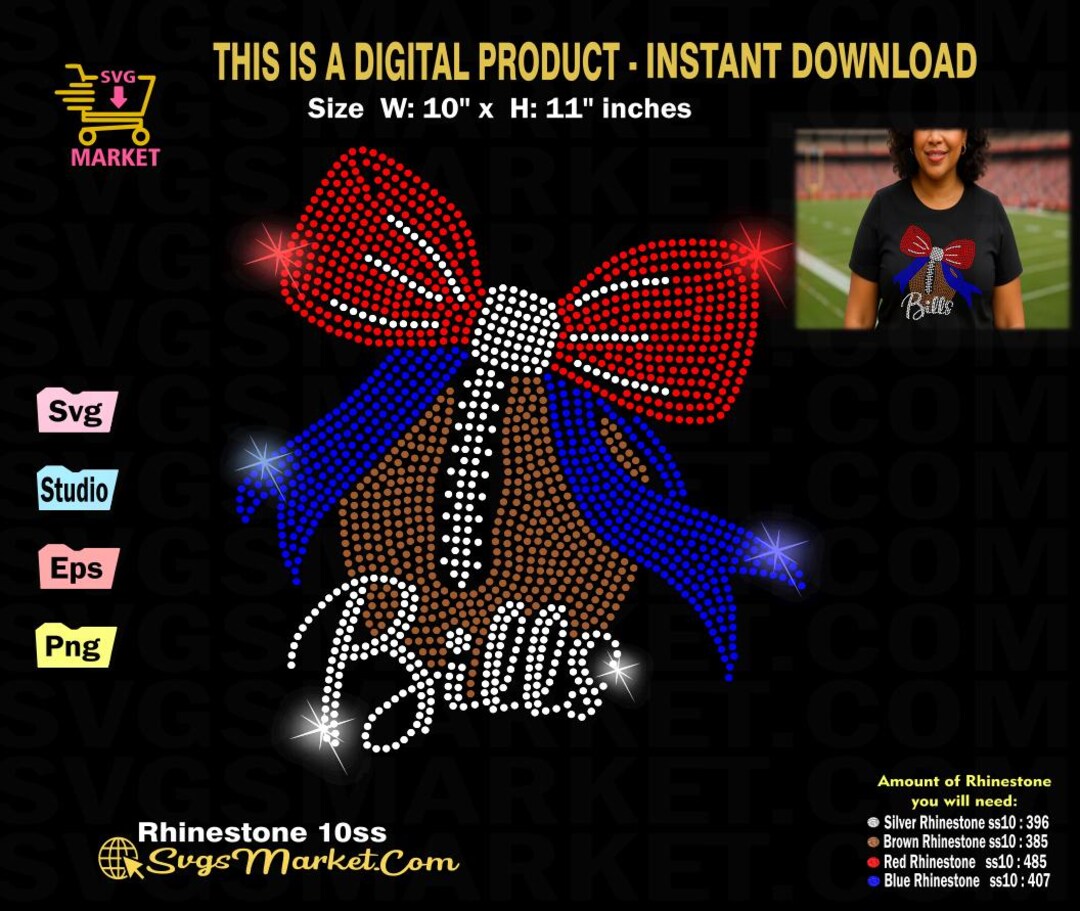 Football Bow Coquette Bills Rhinestone Template SVG, PNG, Digital ...