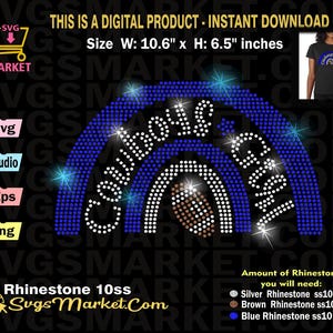 Cowboys Girl Rhinestone Download, Modelo de strass Futebol, Cowboys Raibown Rhinestone svg para Cricut, Love Cowboys futebol Svg