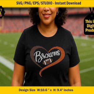 Instant Download Rhinestone Template Football, Browns Rhinestone svg for Cricut, Cameo, Heart rhinestone svg,, Browns football fan Svg