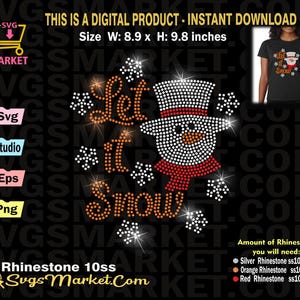Let It Snow Rhinestone Template Svg, Christmas Rhinestone Svg for ...