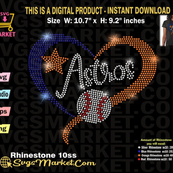 Astros svg Instant Download Rhinestone Template Baseball, Astros Rhinestone svg for Cricut, Cameo, Astros Baseball fan Easy Cut