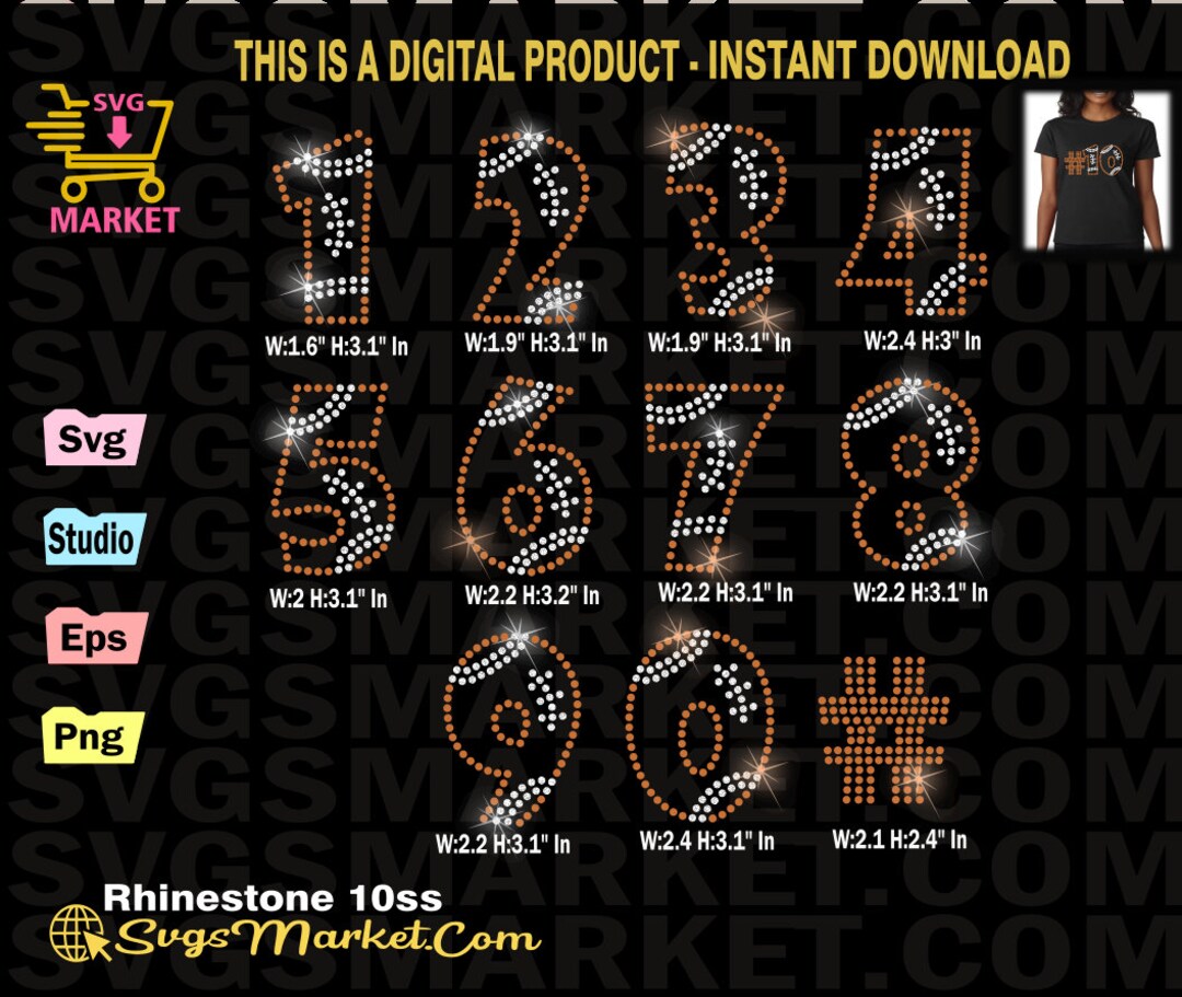Numbers Instant Download Rhinestone Template, Football Team Rhinestone ...