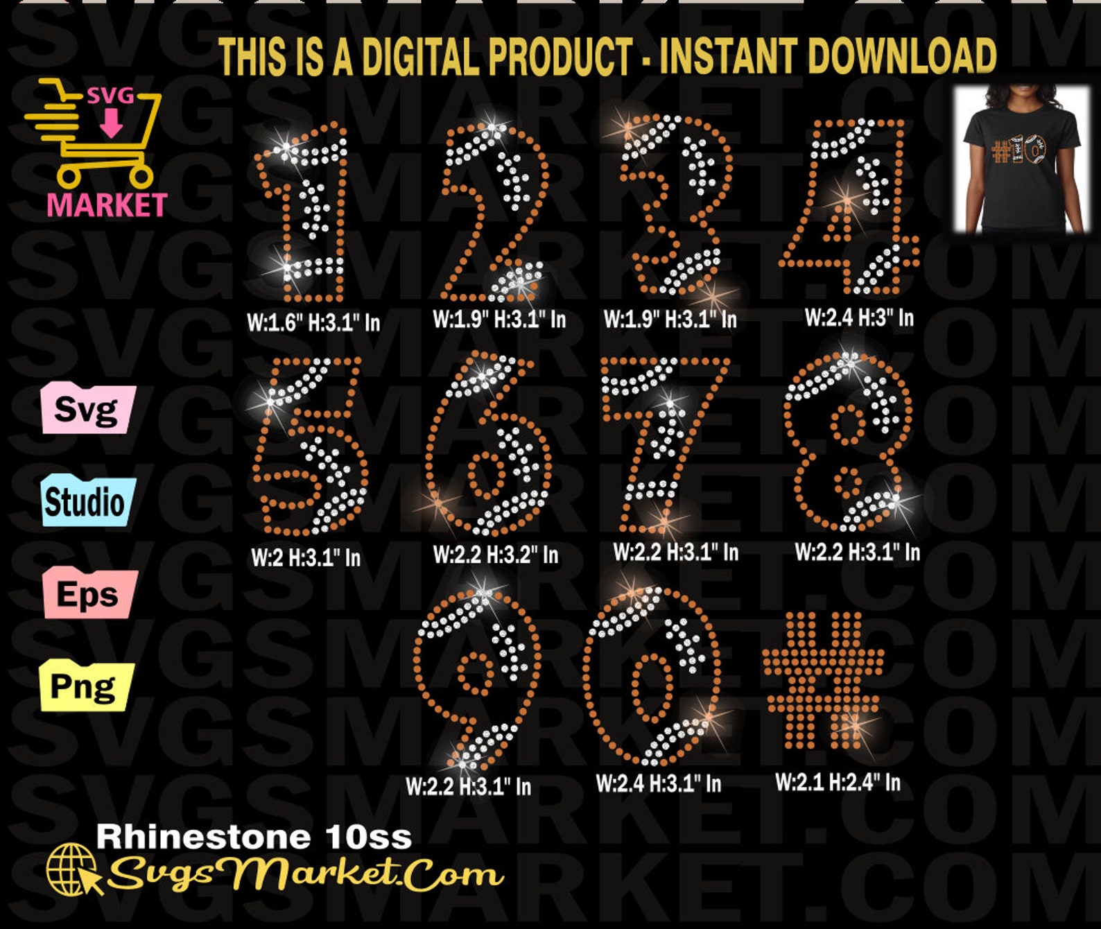 Numbers Instant Download Rhinestone Template, Football Team Rhinestone ...