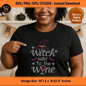 Witch way to the Wine Rhinestone template Svg, Halloween rhinestone svg for Cricut,Silhouette,Witch Rhinestone svg cut file Instant download