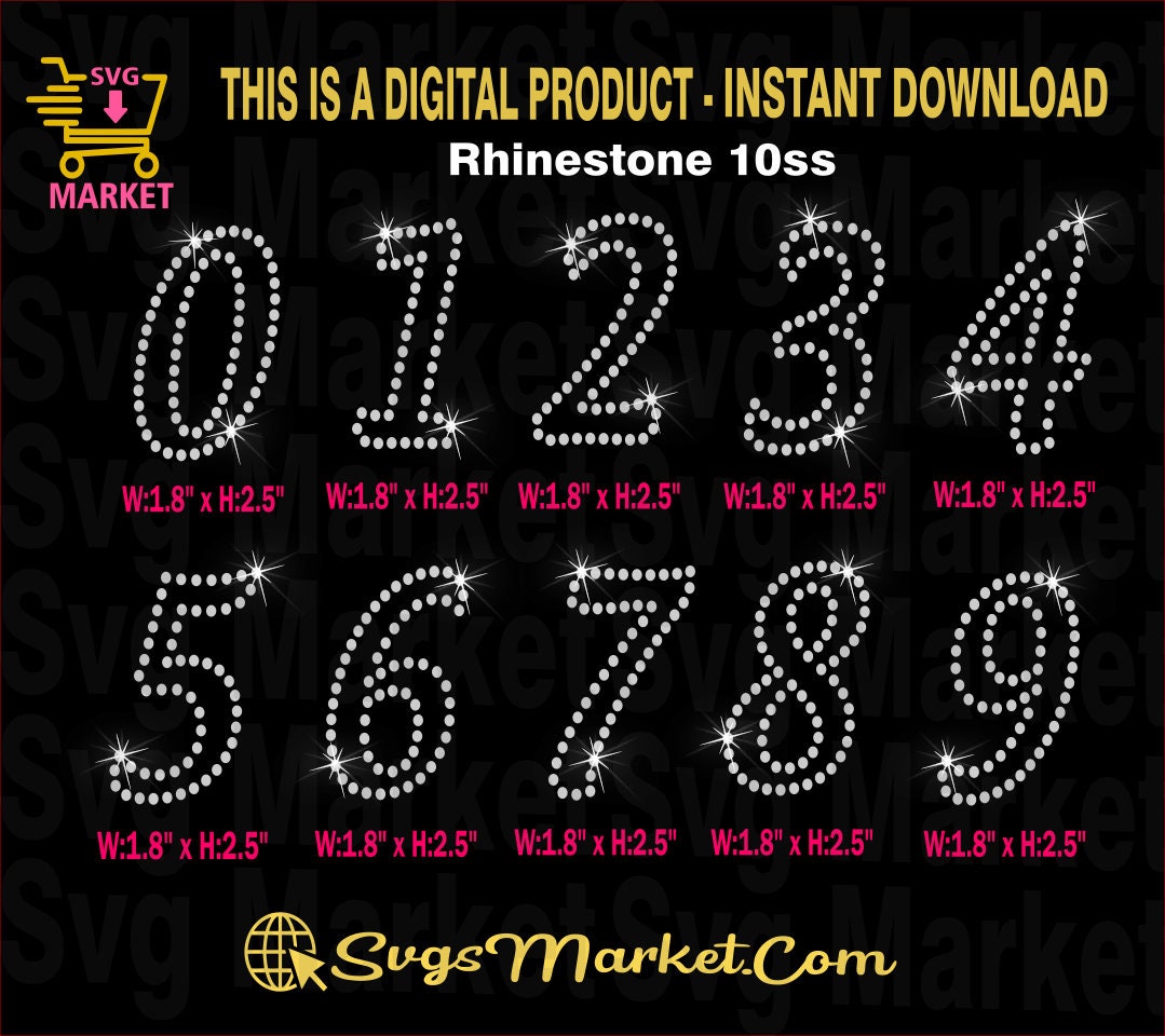 Rhinestone Template Svg Numbers, Rhinestone Svg for Cricut, Silhouette ...