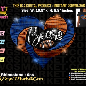 Modelo de strass para download instantâneo do Bears, strass do time de futebol do Bears Svg para Cricut, Cameo, Love Bears svg, fã de futebol do Bears