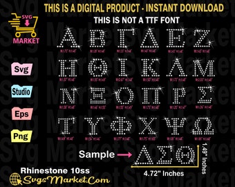 Greek alphabet Rhinestone template svg, Greek letters Rhinestone svg for Cricut, Silhouette,ss10 rhinestone template SVG