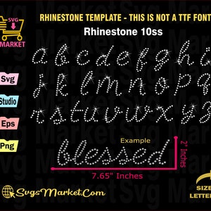 Modèle svg strass lettres cursives minuscules, police strass svg pour Cricut, Silhouette, modèle Alphabet strass couper fichier