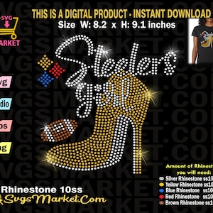 Go Steelers Download instantâneo modelo de strass Futebol, Go Steelers strass svg para Cricut, Cameo, modelo de transferência Svg de fã de futebol
