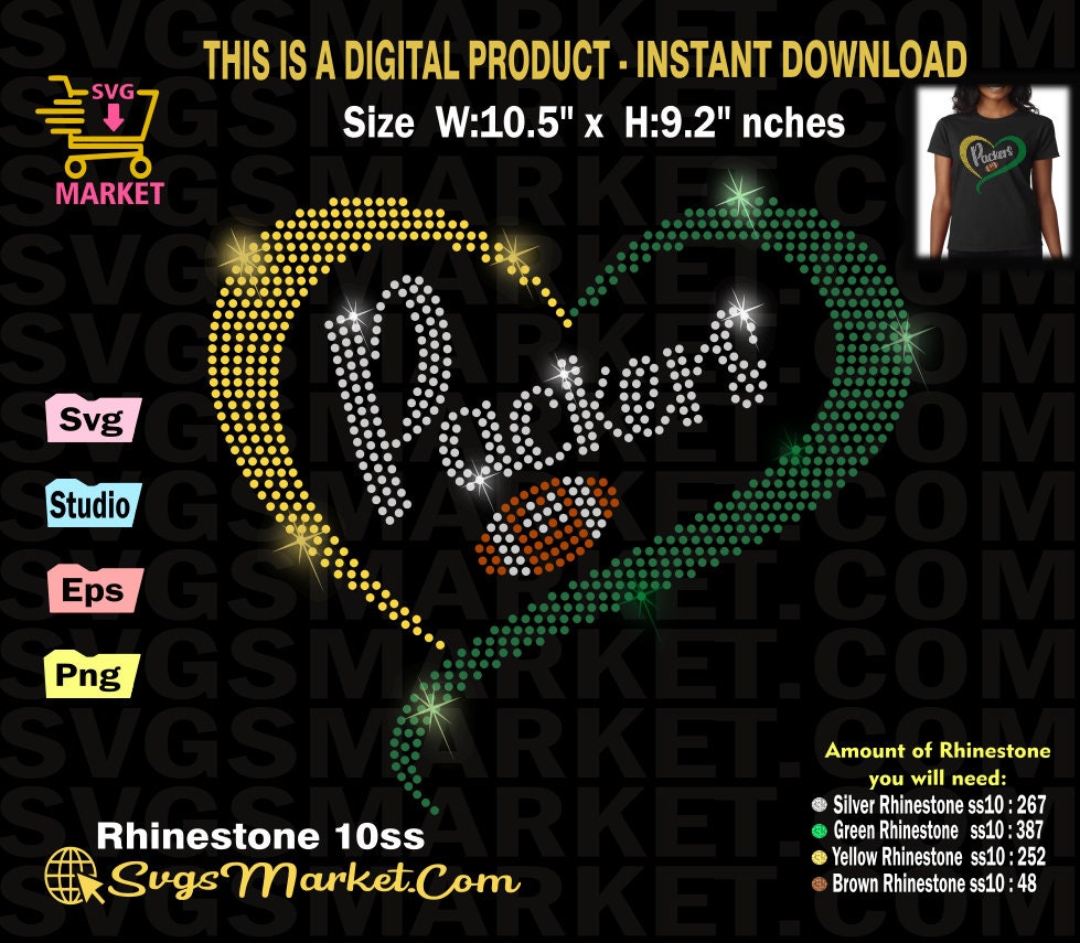 Packer Rhinestone Designs Instant Download Rhinestone Template Football, Packers Rhinestone Svg ...