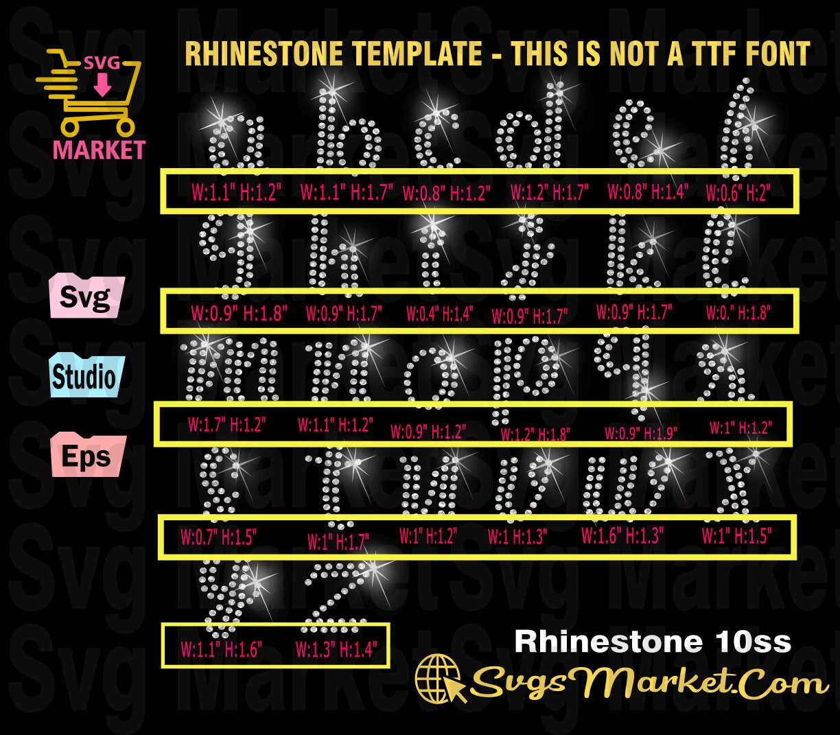 Rhinestone Lettering Cursive Instant Download Cursive Letters Rhinestone Template Svg,script Font ...