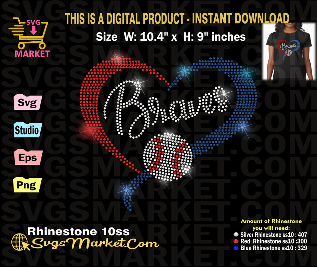 Braves Svg Instant Download Rhinestone Template Baseball, Braves ...