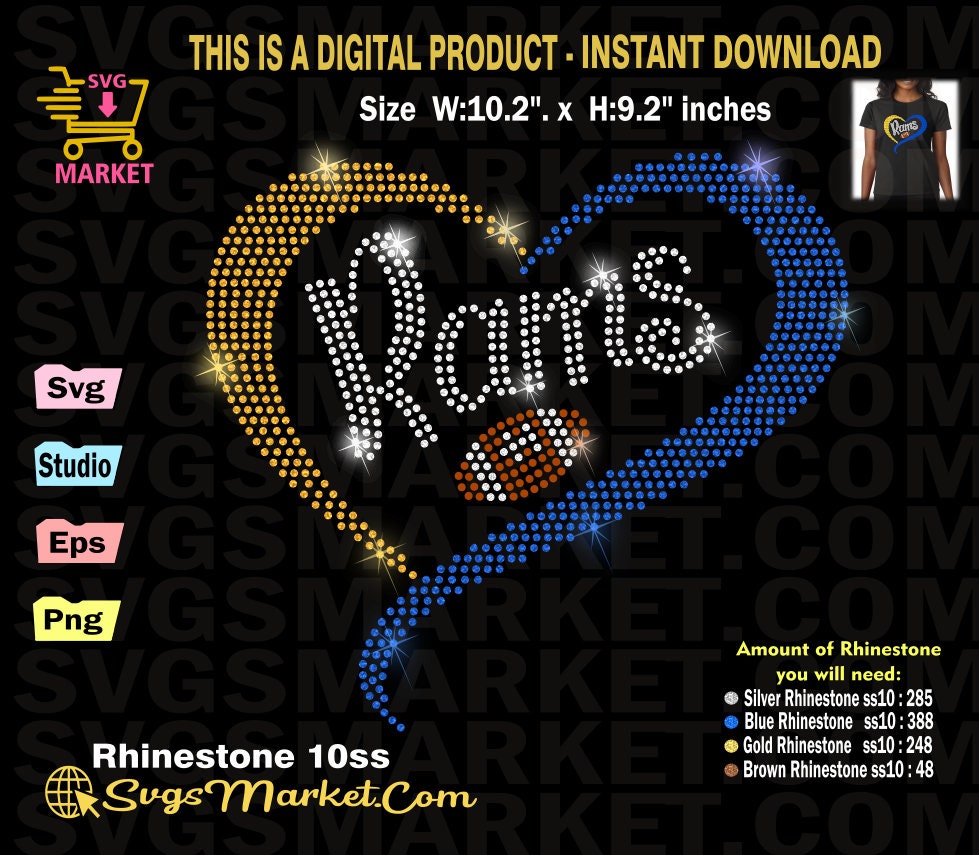 Rams Svg Instant Download Rhinestone Template Football, Rams Rhinestone ...