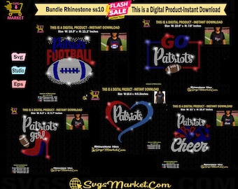 Paquete de plantillas de diamantes de imitación de los Patriots, SVG de porristas de fútbol americano (descarga digital)