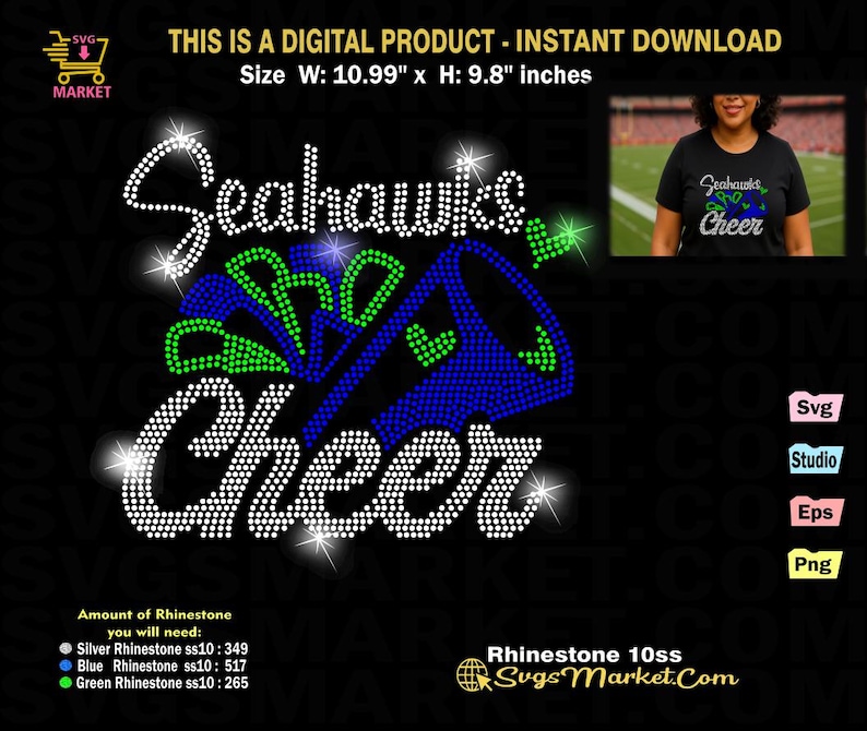 Seahawks Cheer Rhinestone Template, Football Fan SVG (digital Download ...