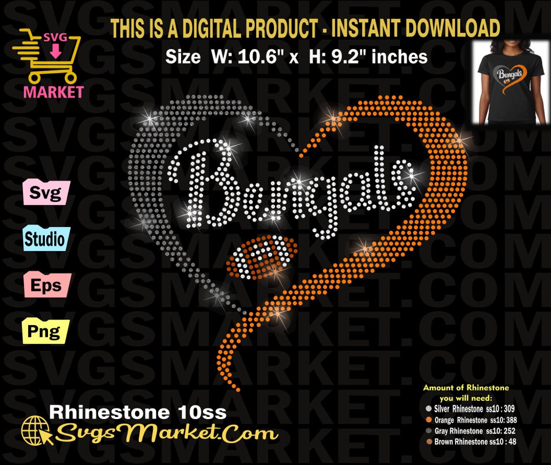Instant Download Rhinestone Template Football, Bengals Rhinestone Svg ...