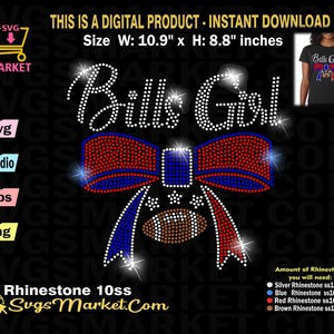Bills Girl Bow futebol svg Download instantâneo modelo de strass, Bills fã de futebol svg de strass para Cricut, Bills svg