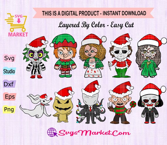 Horror Movie Chibi Christmas Svg Bundle Horror Movie Svg | Etsy