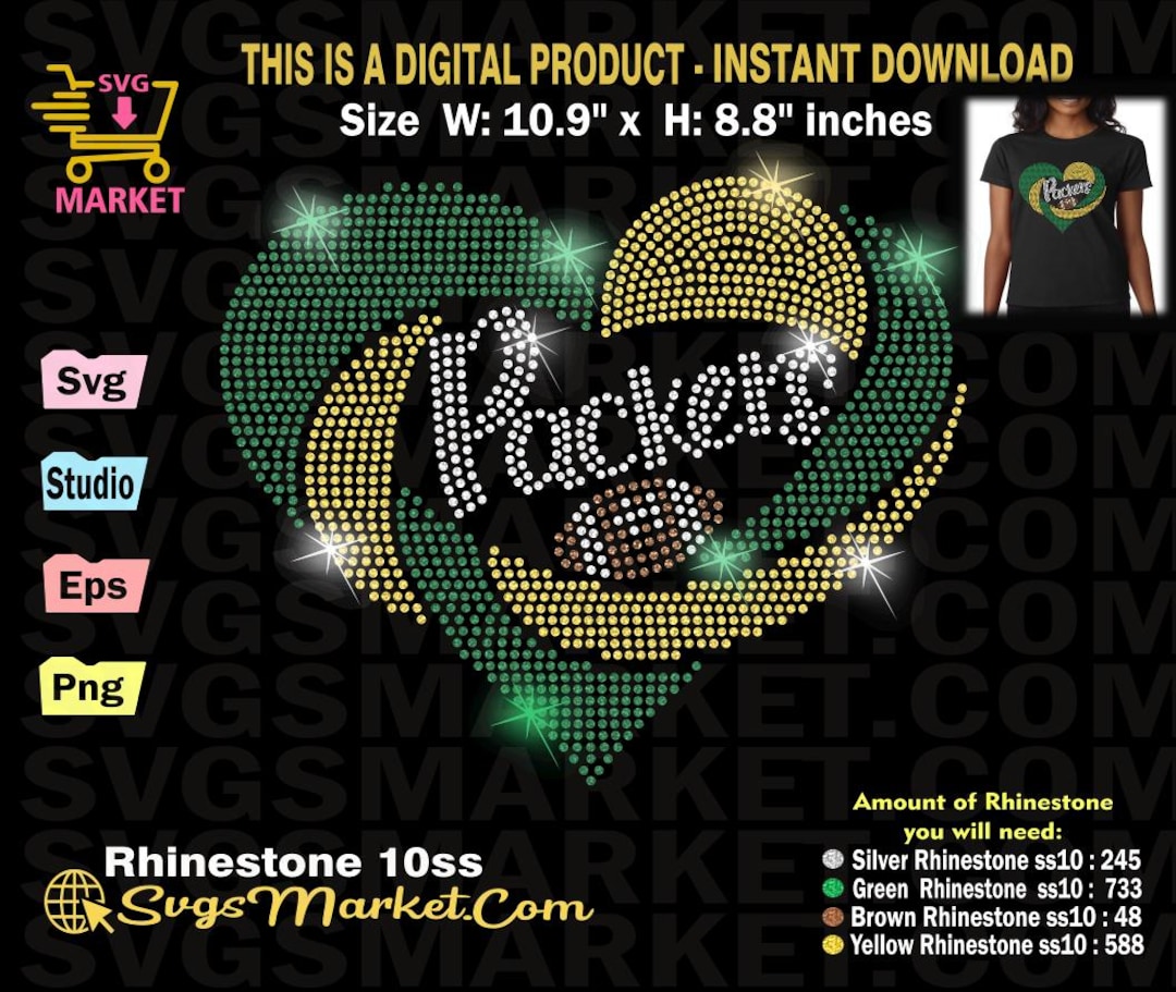 Packers Svg Rhinestone Download, Heart Packers Football Svg, Love ...