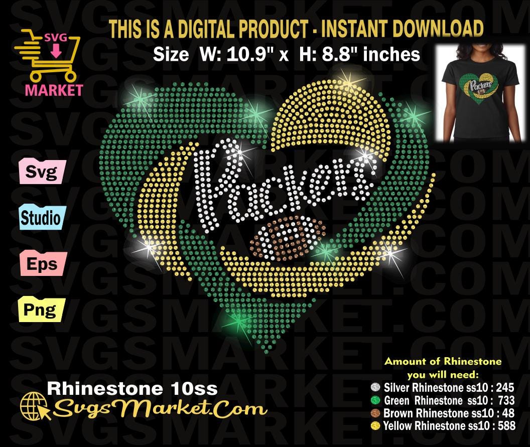 Packer Rhinestone Designs Packers Svg Rhinestone Download, Heart Packers Football Svg, Love ...