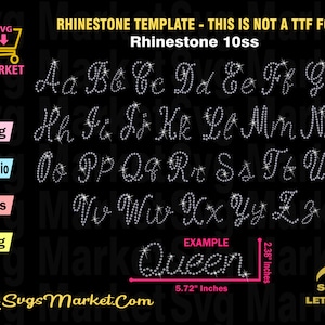 Plantilla de pedrería svg Letras cursivas, fuente pedrería svg para Cricut, Silueta, Descarga instantánea Alfabeto de pedrería