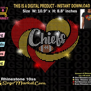 Heart Chiefs Instant Download Rhinestone Template, Chiefs Football Team ...