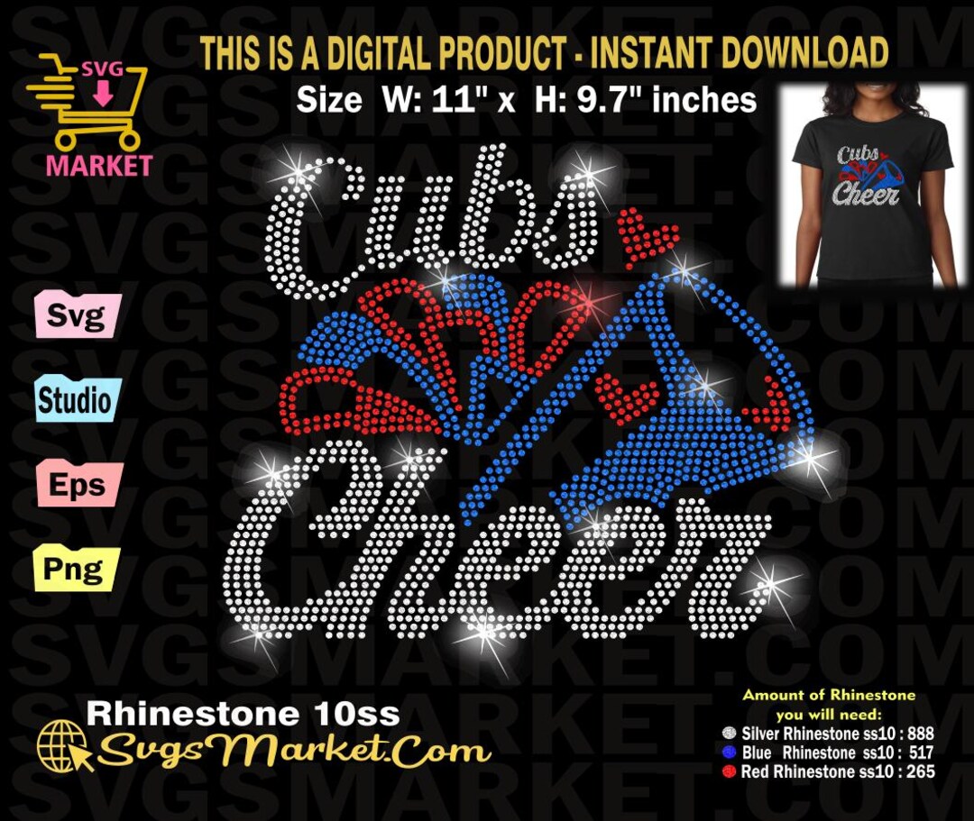 Cubs Cheer Svg Instant Download Rhinestone Template, Cubs Svg ...
