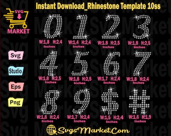 Rhinestone template svg Numbers, Rhinestone svg for Cricut, Silhouette, Numbers rhinestone transfer template svg cut file