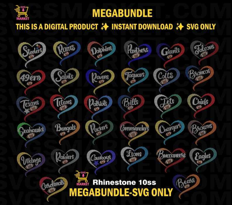 Nfl Logo Rhinestone Football Rhinestone Template Svg Mega Bundle, BUNDLE Rhinestone Ss10 ...