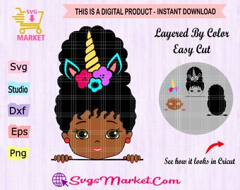 Peek a boo princess svg, black princess svg, Unicorn Princess svg for Cricut, Silhouette, Dxf, Eps, Png, Pdf, easy cut, instant download