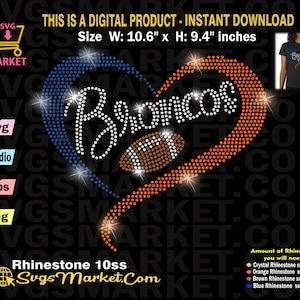 Download instantâneo de modelo de strass Futebol, Broncos Rhinestone svg para Cricut,Cameo, Broncos football fan Svg