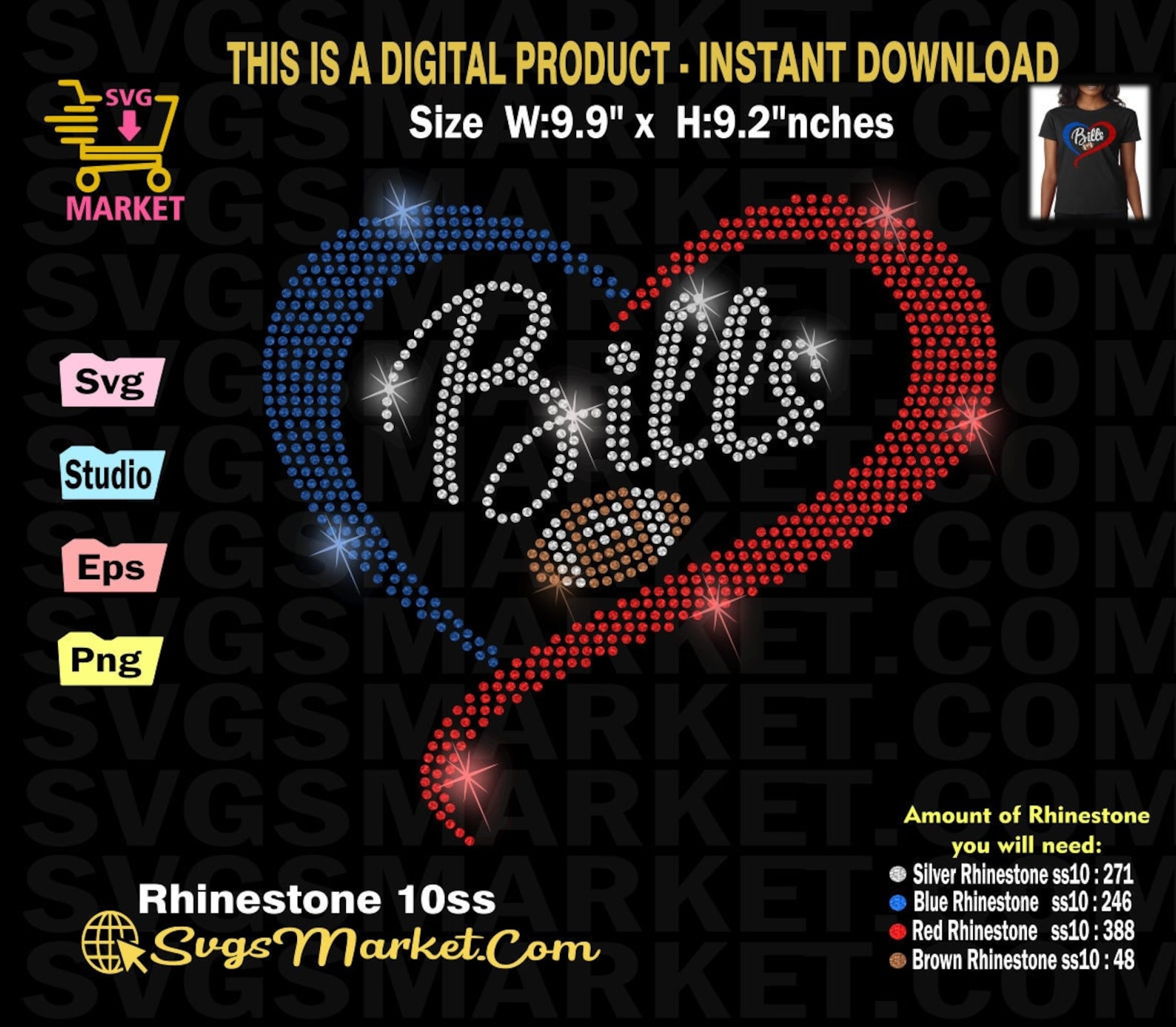 Instant Download Rhinestone Template Football Svg, Bills Rhinestone Svg ...