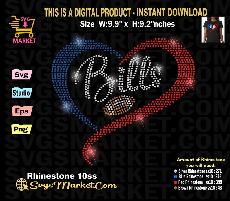 Instant Download Rhinestone Template Football Svg, Bills Rhinestone Svg ...