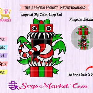 SVG de Natal assustador, SVG de Natal de terror para Cricut, Cameo, SVG dobrável surpresa, Corte fácil, PNG HTV, Dxf, Eps, Png, Pdf, SVG em camadas