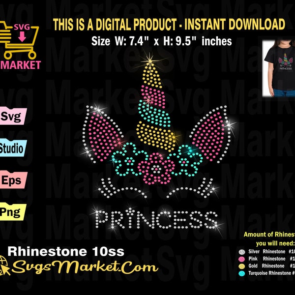 Unicorn Rhinestone template Svg, Princess rhinestone svg for Cricut, Silhouette, cut file rhinestone download easy cut