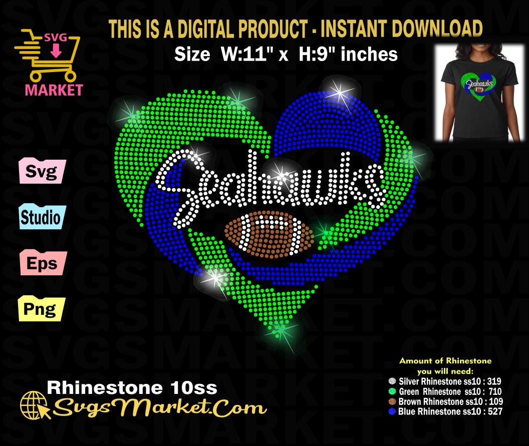 Instant Download Rhinestone Template Football, Seahawks Rhinestone Svg ...