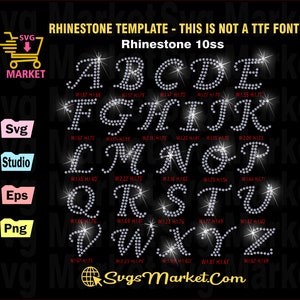 Rhinestone template svg cursive letters, font rhinestone svg for Cricut, Silhouette, Yid Rhinestone, rhinestone transfer template svg