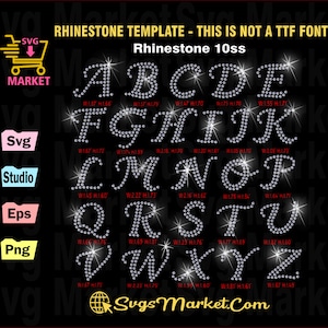 Modelo de strass svg letras cursivas, fonte strass svg para Cricut, Silhouette, Yid Rhinestone, modelo de transferência de strass svg