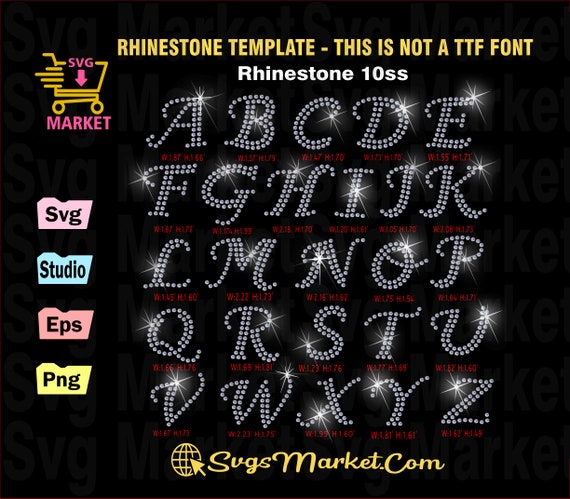 Rhinestone Template Svg Cursive Letters, Font Rhinestone Svg for Cricut,  Silhouette, Yid Rhinestone, Rhinestone Transfer Template Bling Svg 