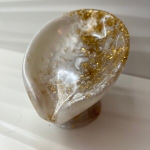 Shimmery white and gold leaf self draining  soap dish, lotus style