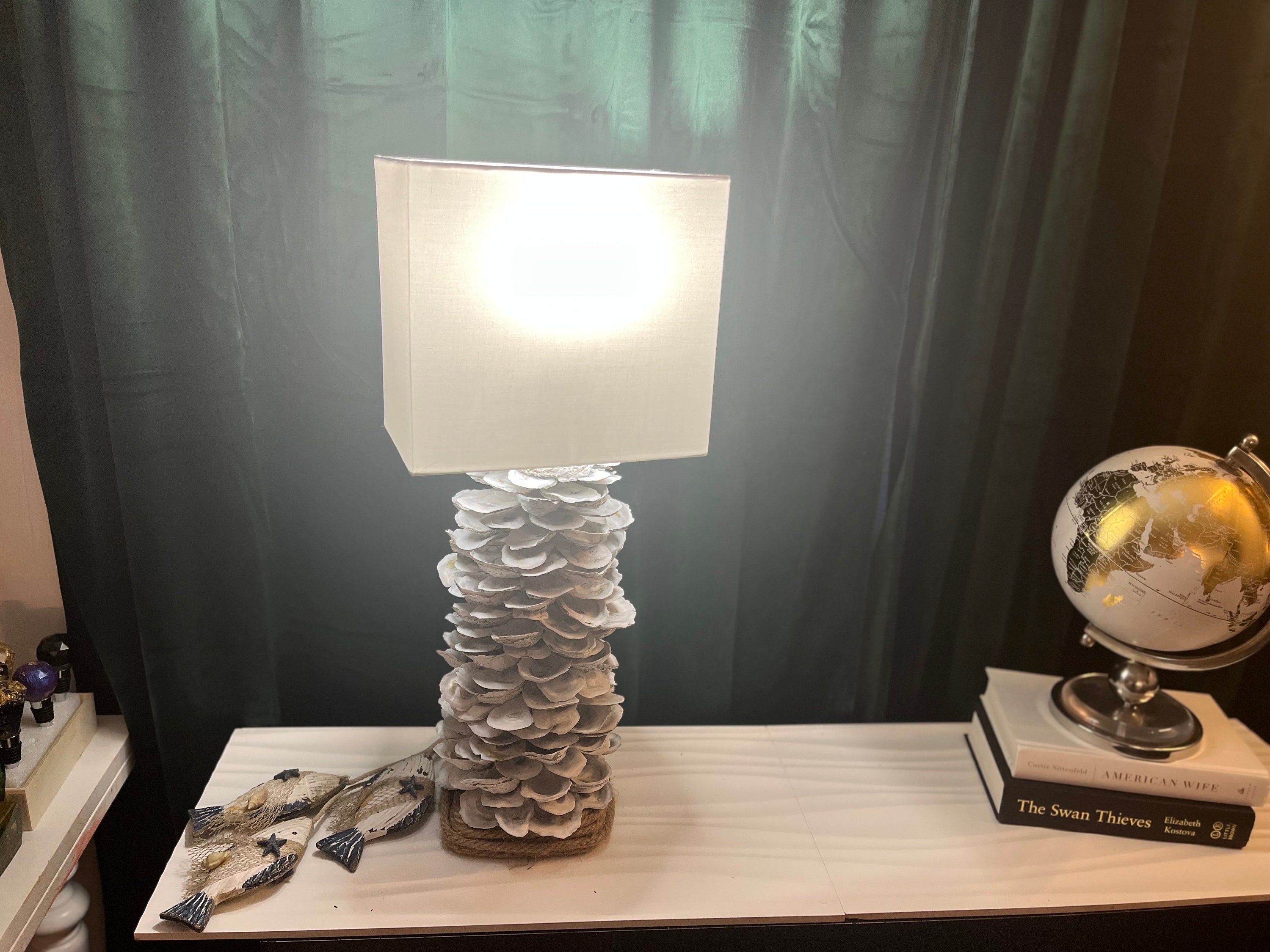 Oyster Shell Table Lamp Medium Lamp for Side Table Coastal Decor