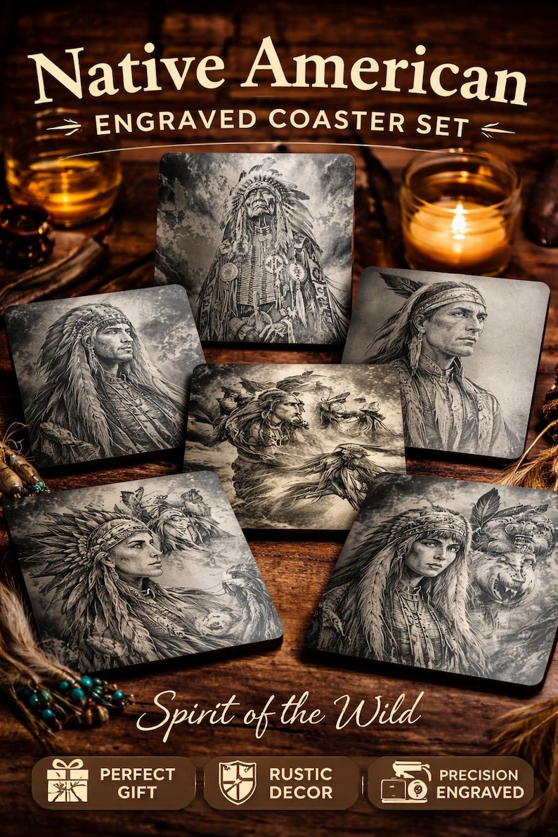Native American Inspired Engraved Coasters - Etsy