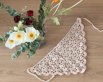 Crochet Lace Bandana, Handmade Cottagecore Head Scarf, Vintage Boho Hair Kerchief