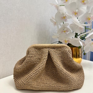 Crochet Raffia Pouch Clutch Bag , Raffia Clutch Bag ,Woven Straw Natural Handbag , Knitted Raffia Pouch Clutch