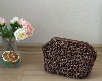 Metallic Raffia Clutch Bag ,Woven Clutch Bag ,Crochet Clutch Bag