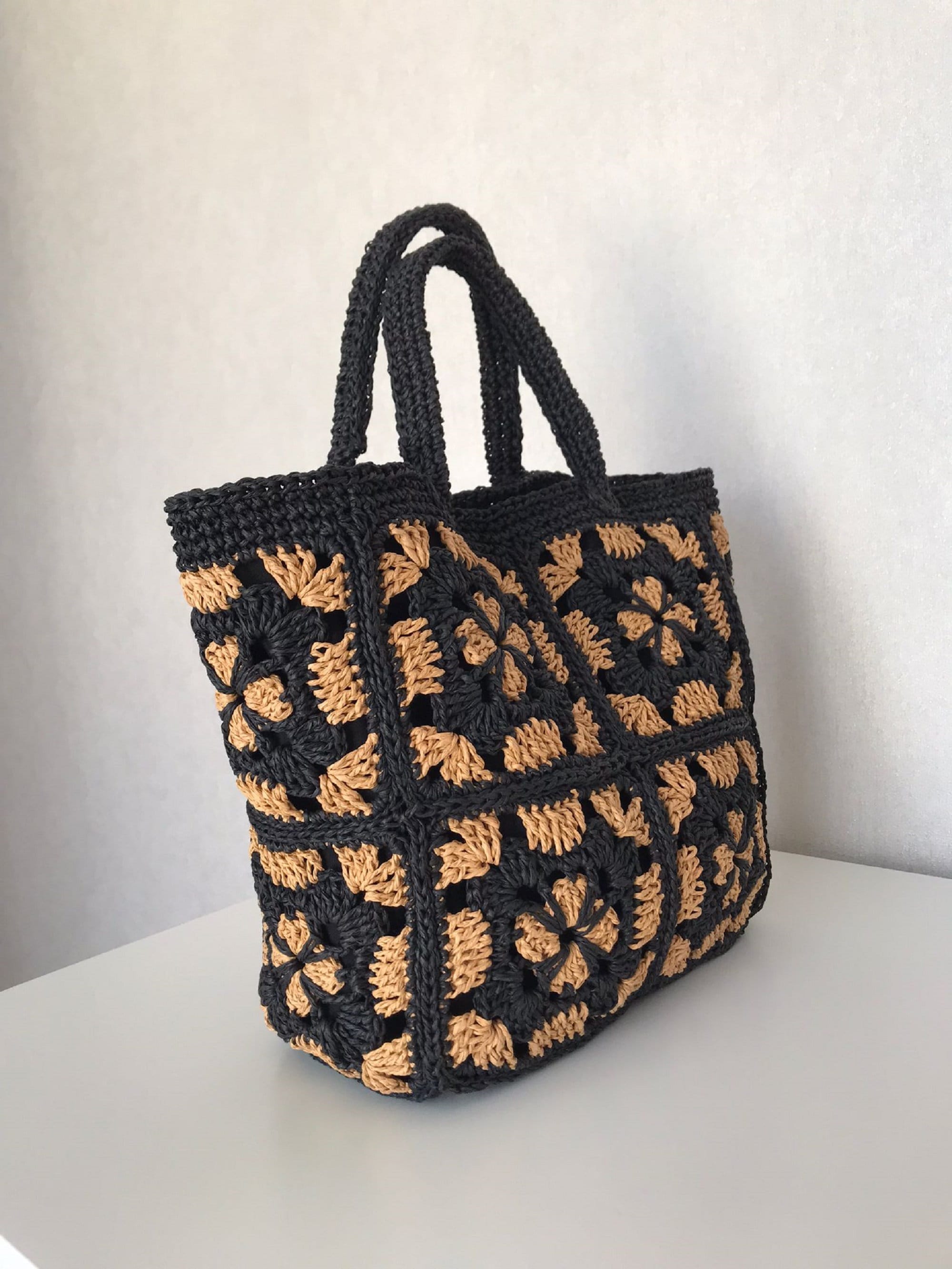 Handmade Crochet Straw Bag Paper Yarn Beach Bagsummer Bag Etsy